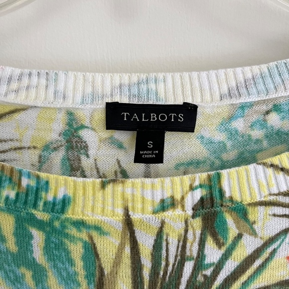 Talbots Tropical Parrot Bird Stretch Knit Blouse Short Sleeve Crew Neck, Size S - Picture 4 of 8